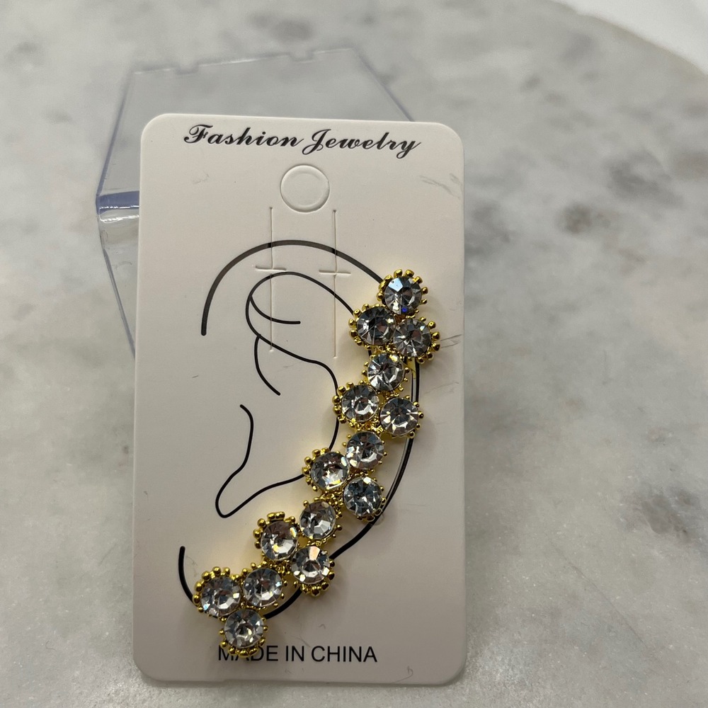 Rhinestone Ear Crawler Earring Gold Tone Stud Cuff Crystal New Statement Jewelry